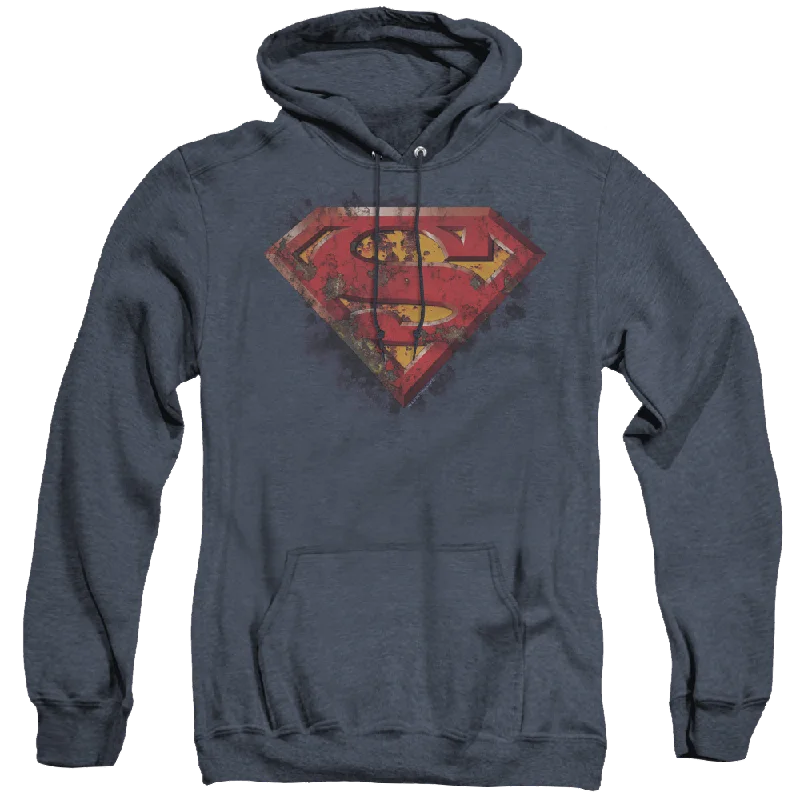 Superman Rusted Shield - Heather Pullover Hoodie Short Sleeve Top