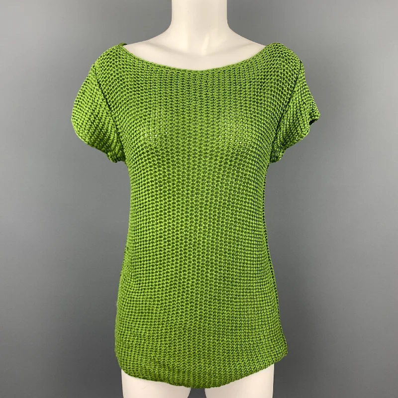 TORY BURCH Size S Green Knitted Cotton Short Sleeve Pullover Cap Sleeve Casual