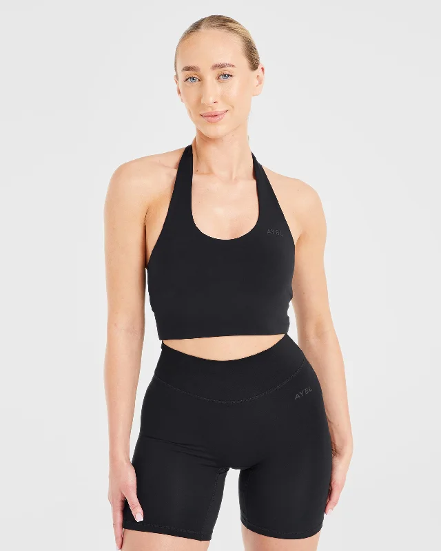 Staple Halterneck Crop Top - Black Nylon Fabric Polyester Fabric Spandex Fabric