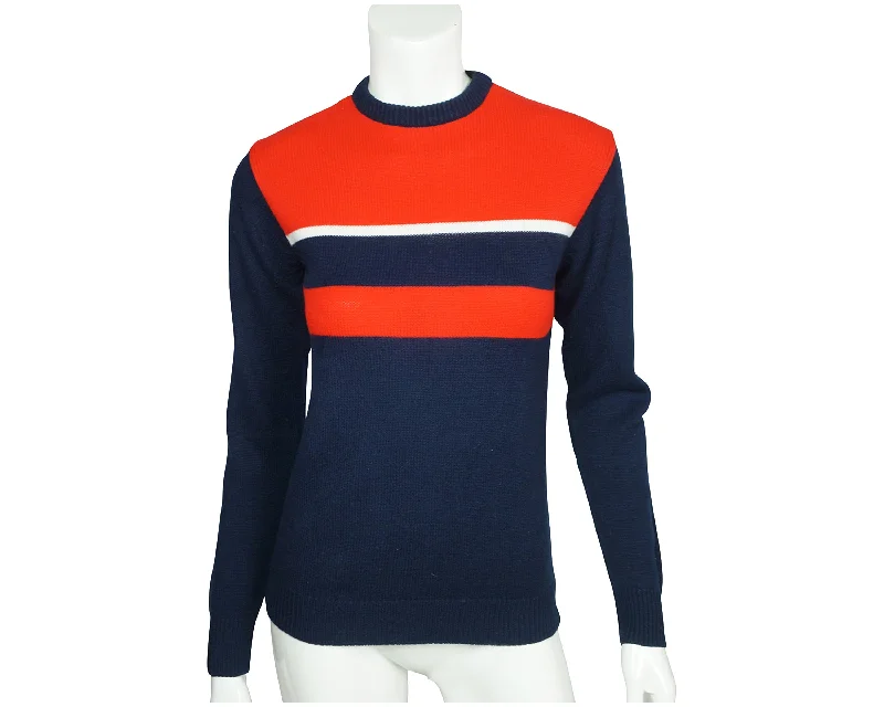 Vintage 1970s Striped Pullover Sweater Red White & Blue Acrylic Size Medium Keyhole Neck Pullover