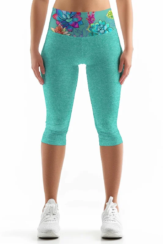 Bali Mint Ellie Floral Print Athletic Gym Yoga Capri Leggings - Women Stylish Colorful Activewear Leggings Bali Mint Ellie Floral Print Athletic Gym Yoga Capri Leggings - Women Stylish Colorful Activewear Leggings