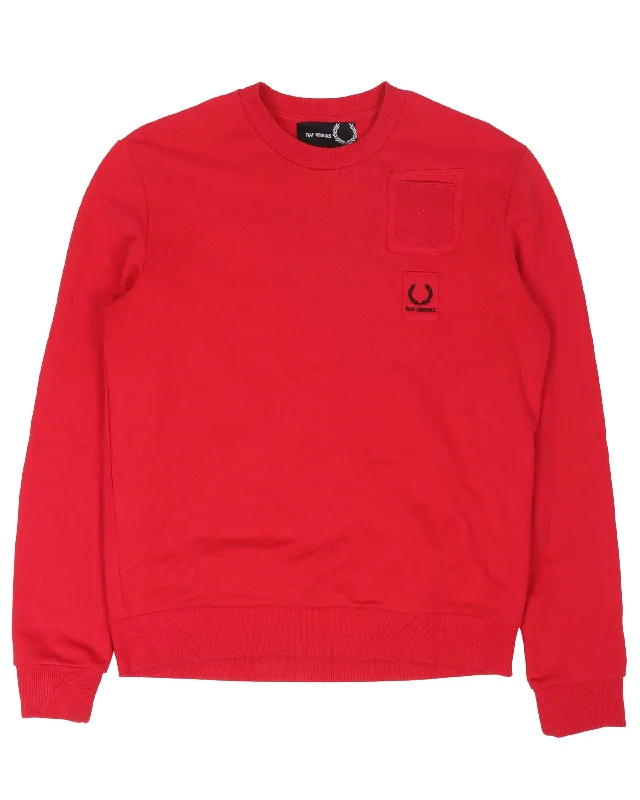 Red Sweatshirt Hoodie with Side Slits Relaxed Casual