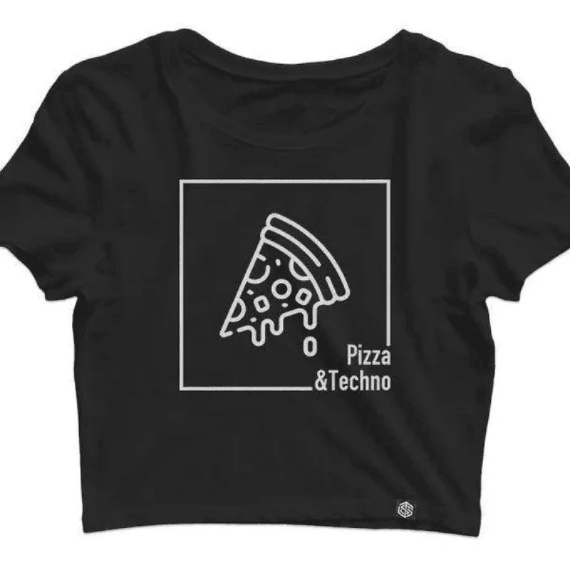 Pizza & Techno Crop Top (schwarz) Wool Fabric Cashmere Fabric Tweed Fabric