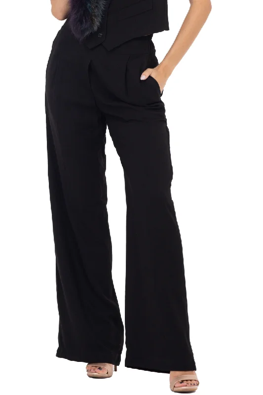 Black Wide Leg Women's Tailored Trousers Trousers Denim Blue