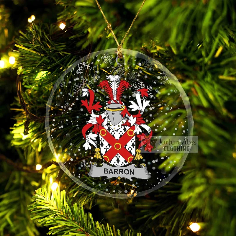 Barron Irish Clan Christmas Glass Ornament with Coat of Arms Striped Polka Dot Floral Barron Irish Clan Christmas Glass Ornament with Coat of Arms Striped Polka Dot Floral