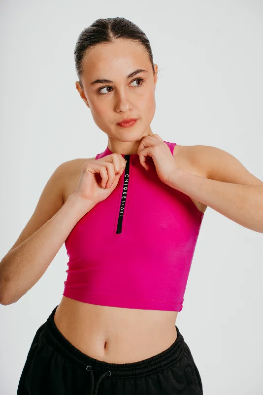 Iconic Crop Top in Fuchsia Notch Collar Peter Pan Collar Cowl Neck