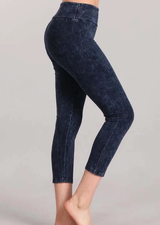 Tummy Control Mineral Washed Capri Leggings Made in USA Chic Workout Leggings