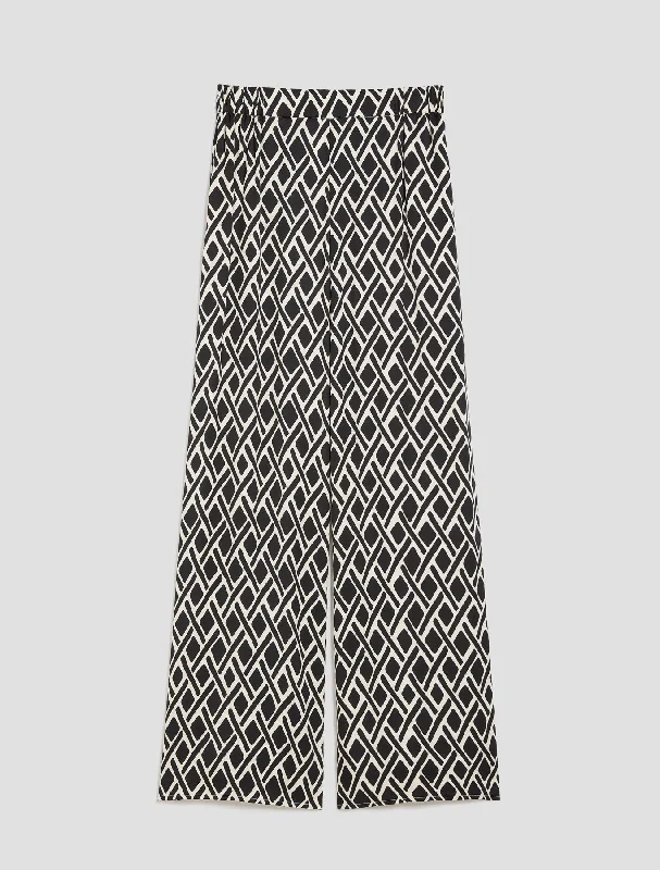 PENNYBLACK Black Patterned Trousers Trousers Summer Linen