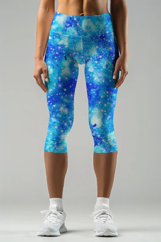Imagination Ellie Blue Galaxy Print Performance Capri Leggings - Women Comfortable Yoga Tights Leggings Imagination Ellie Blue Galaxy Print Performance Capri Leggings - Women Comfortable Yoga Tights Leggings