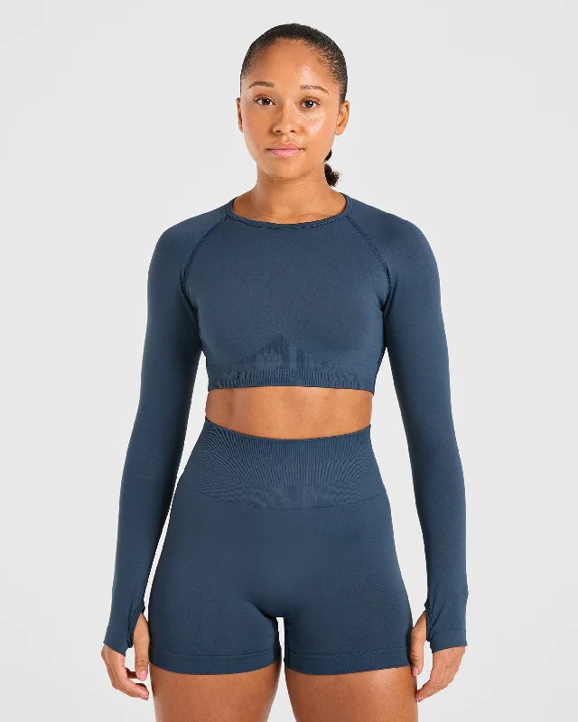 Power Seamless Long Sleeve Crop Top - Ocean Teal Layered Multi-layer Single Layer