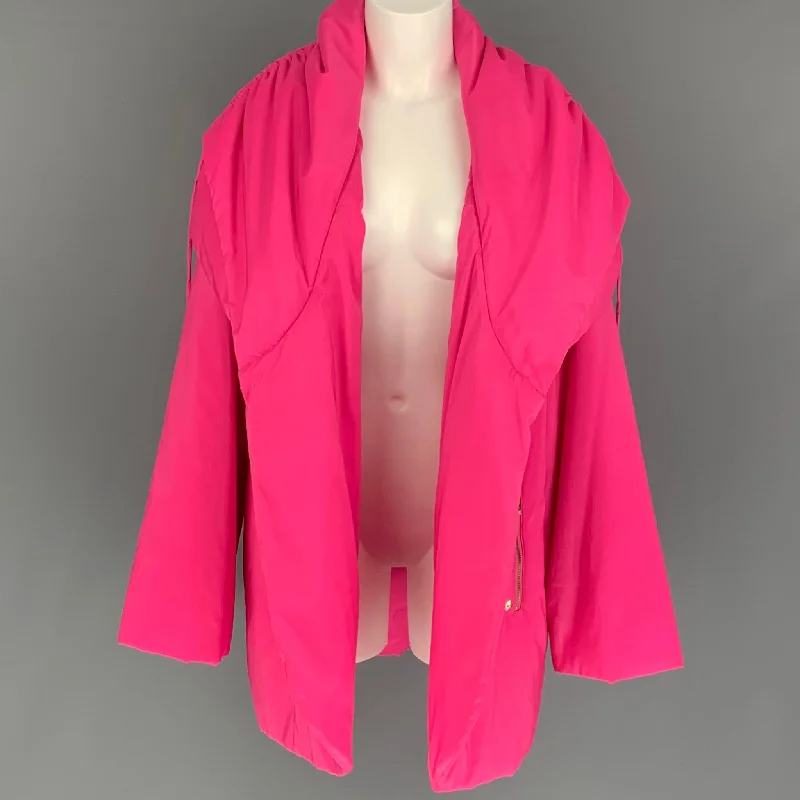 MAGASCHONI Size XL Pink Polyester &  Spandex Solid Coat Faux Fur Real Fur Shearling
