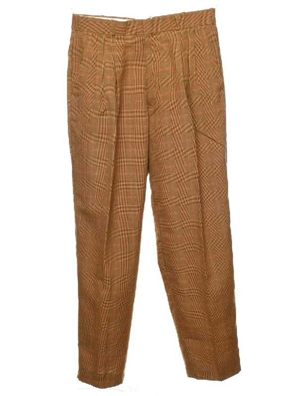 Checked Brown Tailored Trousers - W30 L29 Trousers Fleece Cozy