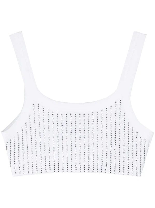 rhinestoned cotton crop top Houndstooth Herringbone Solid