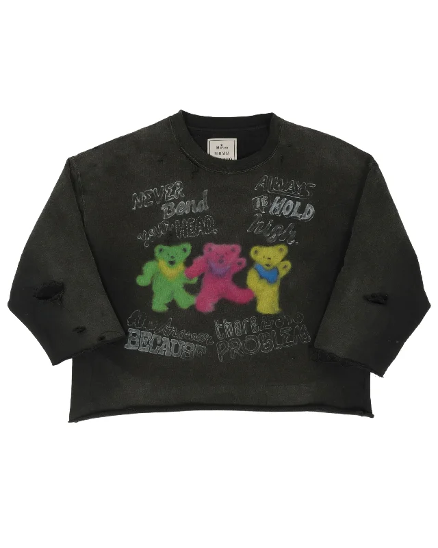 Grateful Dead Bears Distressed Sweatshirt Hoodie with Color Block Contrast Stylish