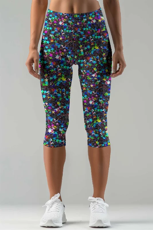 Fireworks Ellie Stars Print Performance Yoga Capri Leggings - Women Trendy Sweat-Wicking Workout Leggings Fireworks Ellie Stars Print Performance Yoga Capri Leggings - Women Trendy Sweat-Wicking Workout Leggings