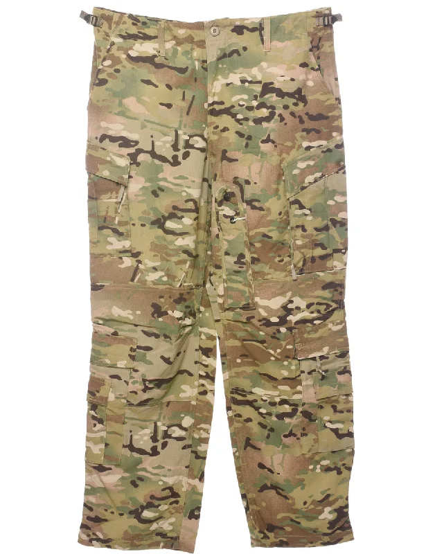 Camouflage Print Y2K Cargo Trousers - W37 L31 Trousers versatile functional
