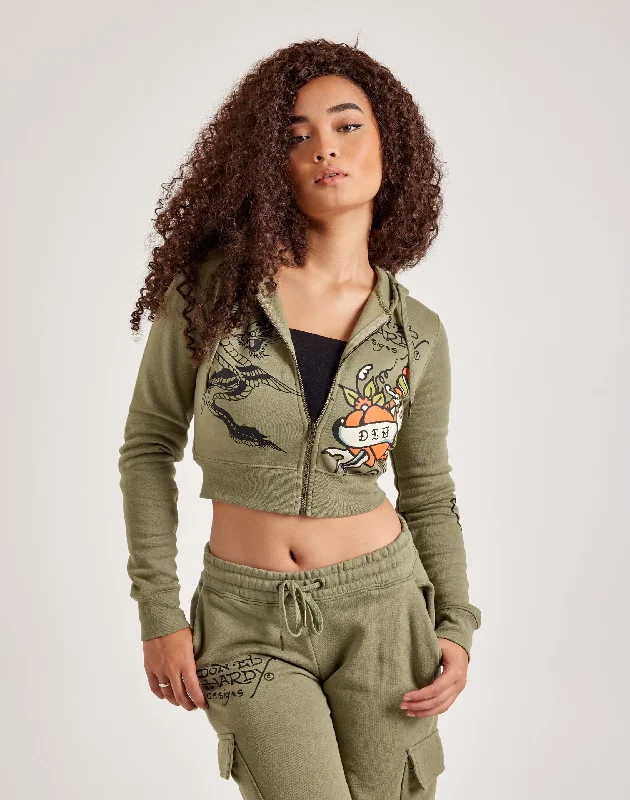 Ed Hardy Dragon Dagger Full-Zip Fleece Hoodie Hoodie with High-Low Hem Asymmetrical Trendy Ed Hardy Dragon Dagger Full-Zip Fleece Hoodie Hoodie with High-Low Hem Asymmetrical Trendy