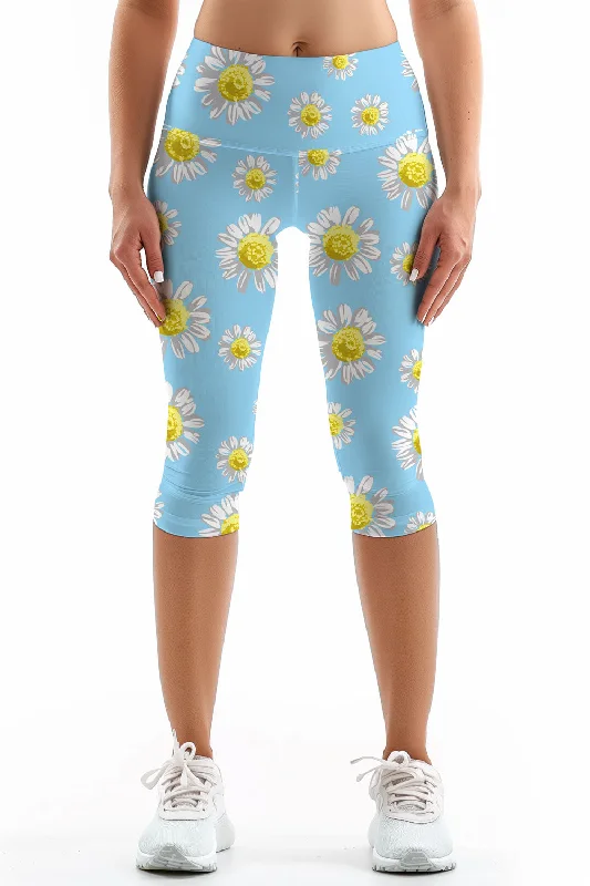 Marvelous Daisy Ellie Baby Blue Floral Gym Yoga Capri Leggings - Women Fashionable Fitted Workout Leggings Marvelous Daisy Ellie Baby Blue Floral Gym Yoga Capri Leggings - Women Fashionable Fitted Workout Leggings