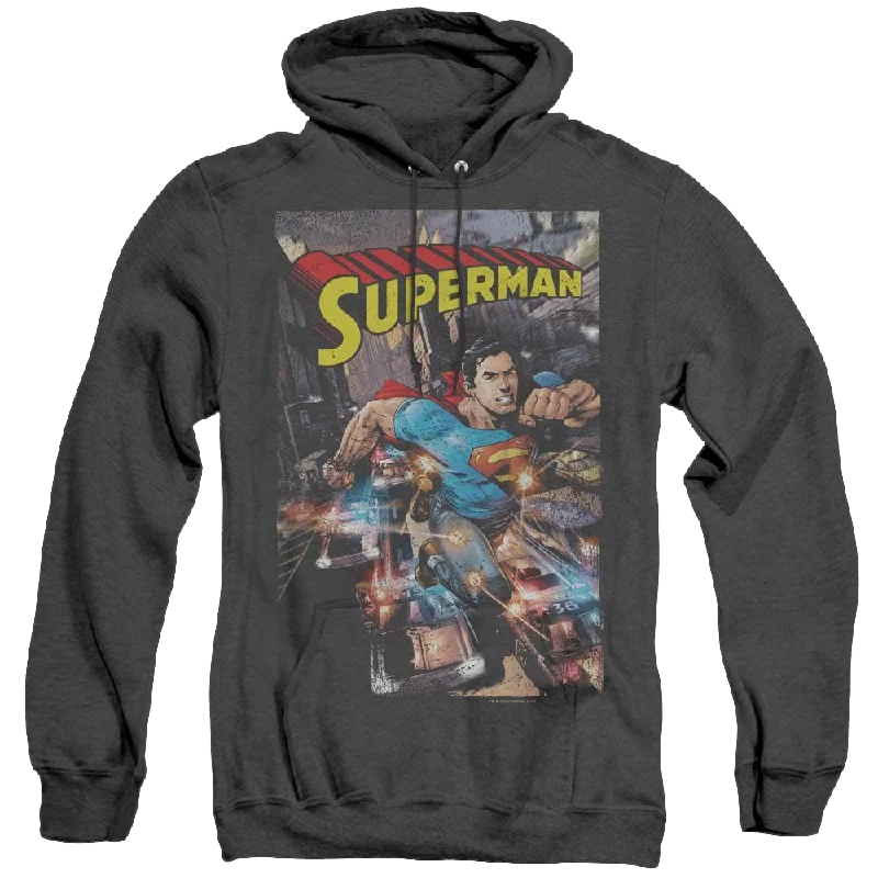 Superman Action One - Heather Pullover Hoodie Asymmetrical Hem Sweater