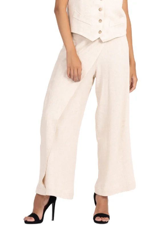 Sand Beige Linen Wrap Women's Tailored Trousers Trousers Formal Black