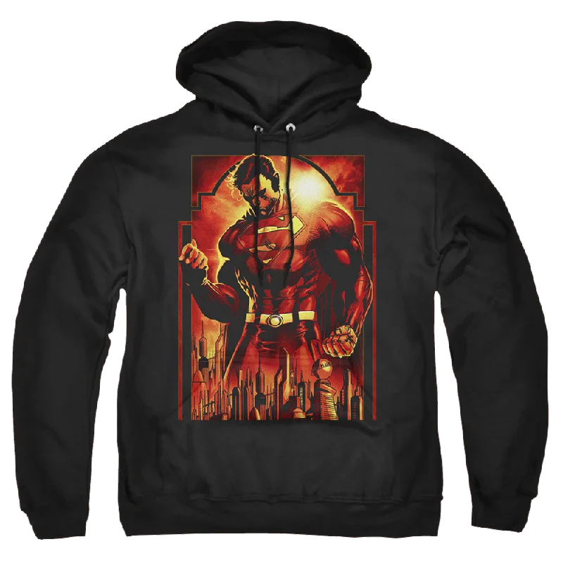 Superman Metropolis Deco - Pullover Hoodie Lapel Neck Sweater