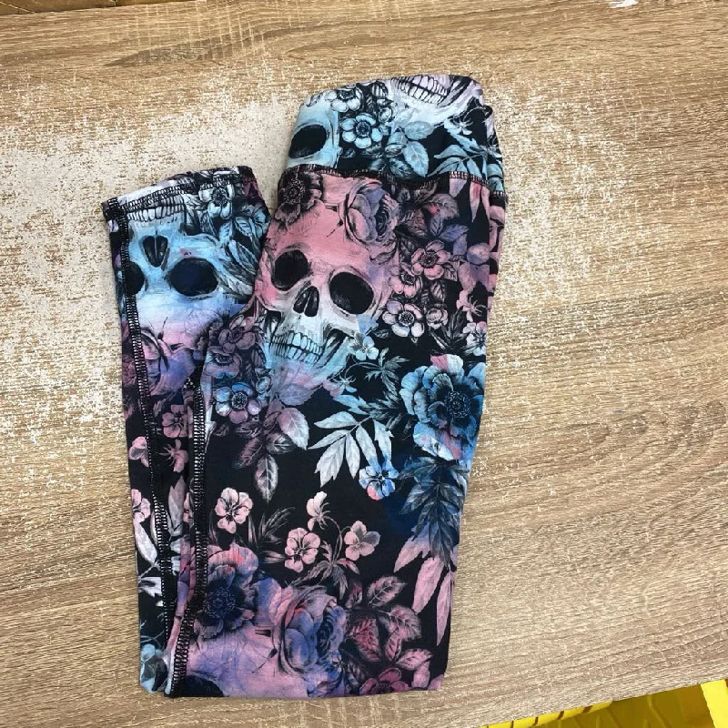 Evolution and Creation - Women's Cropped Skull Leggings - MSRP $42: Black/Pink-women-SM Fashionable Solid Color Tights Evolution and Creation - Women's Cropped Skull Leggings - MSRP $42: Black/Pink-women-SM Fashionable Solid Color Tights