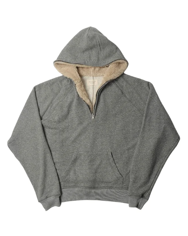 Fourth Collection Shearling Lined Quarter Zip Hoodie Hoodie with Drawstring Waist Adjustable Fitted Fourth Collection Shearling Lined Quarter Zip Hoodie Hoodie with Drawstring Waist Adjustable Fitted