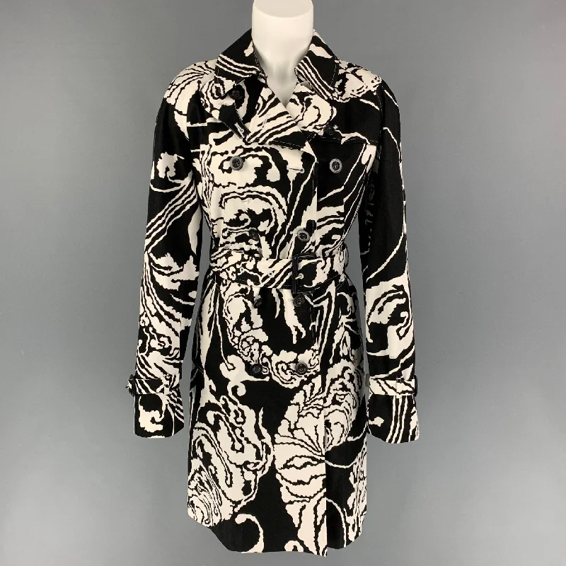 GUCCI Size 6 Black White Abstract Cotton Double Breasted Coat Tweed Herringbone Houndstooth GUCCI Size 6 Black White Abstract Cotton Double Breasted Coat Tweed Herringbone Houndstooth