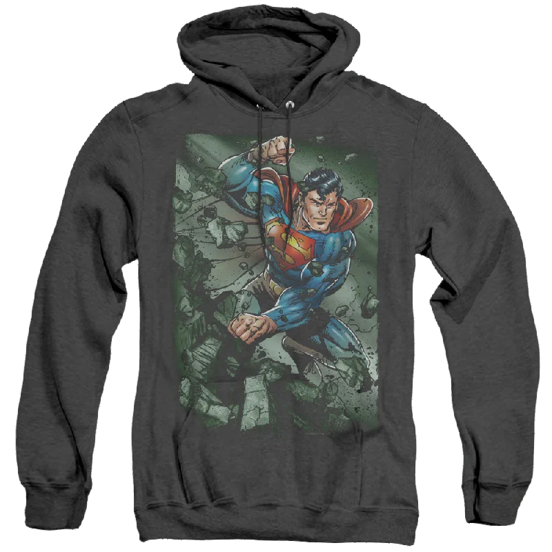 Superman Indestructible - Heather Pullover Hoodie Bishop Sleeve Elegant