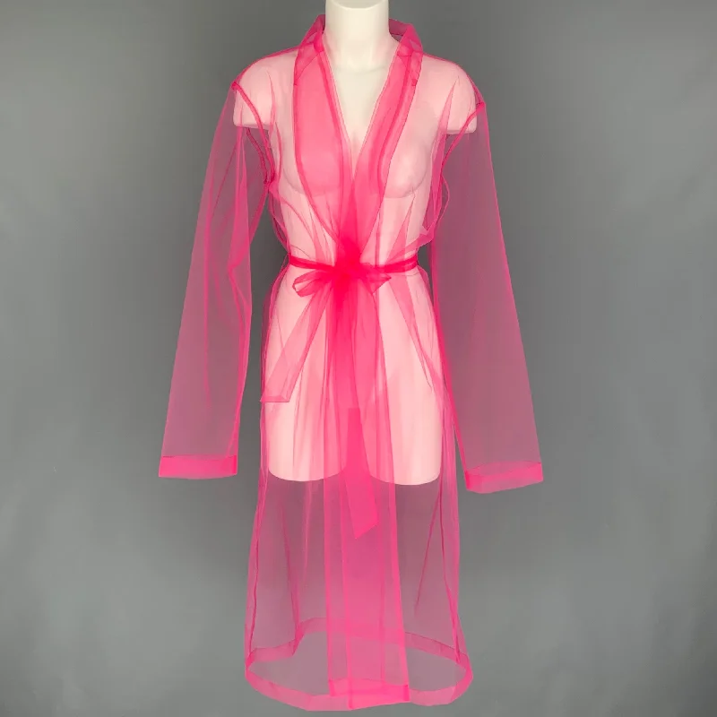 DRIES VAN NOTEN Size M Pink Polyester See Through Belted Coat Square Neck One-Shoulder Off-the-Shoulder DRIES VAN NOTEN Size M Pink Polyester See Through Belted Coat Square Neck One-Shoulder Off-the-Shoulder