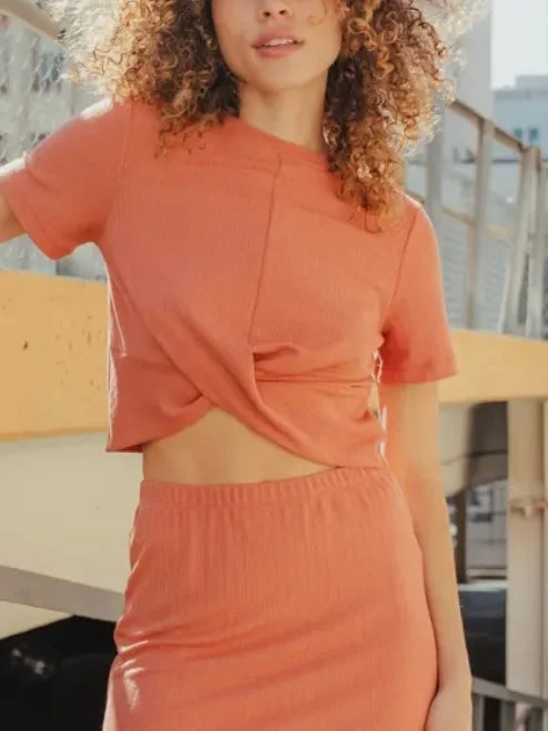 Twisted Front Crop Top Chenille Brocade Lace
