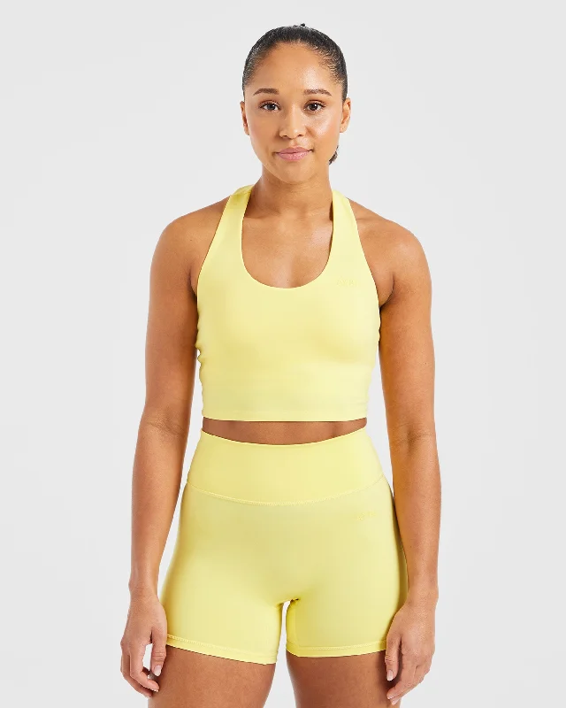 Staple Halterneck Crop Top - Pastel Lemon Cashmere Blend Cotton Blend Poly Blend