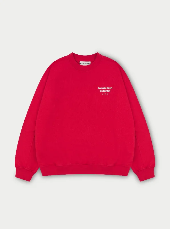 SARTORIAL SPORT GRAPHIC SWEATSHIRT - RED Hoodie with Double Zipper Versatile Adjustable