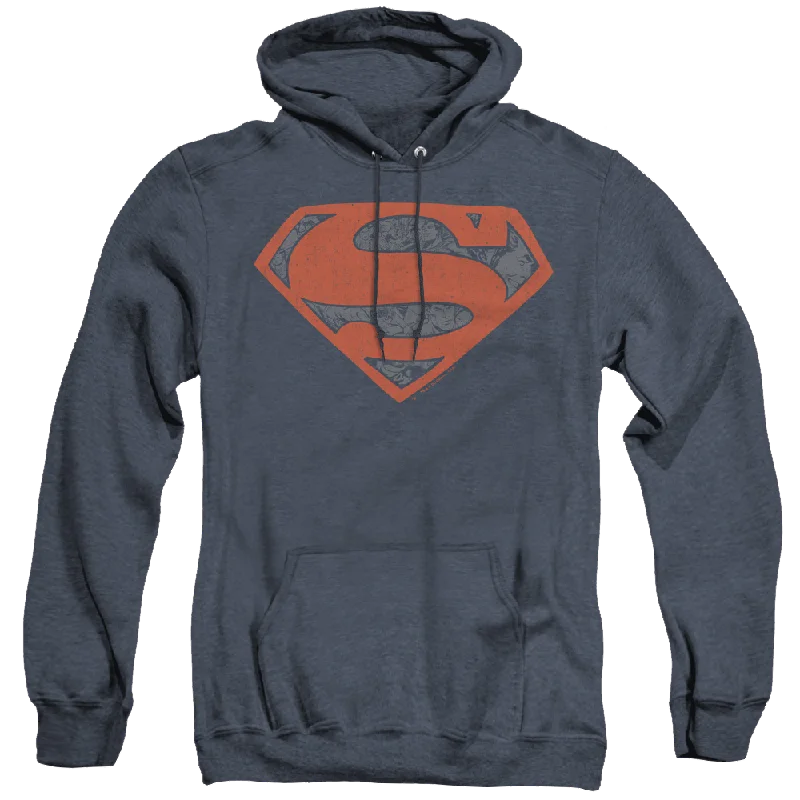 Superman Vintage Shield Collage - Heather Pullover Hoodie Alpaca Blend Soft