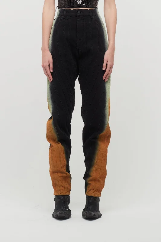 Mugler Denim Spray Trousers in Black Orange Pistachio Degrade Trousers Silk Elegant