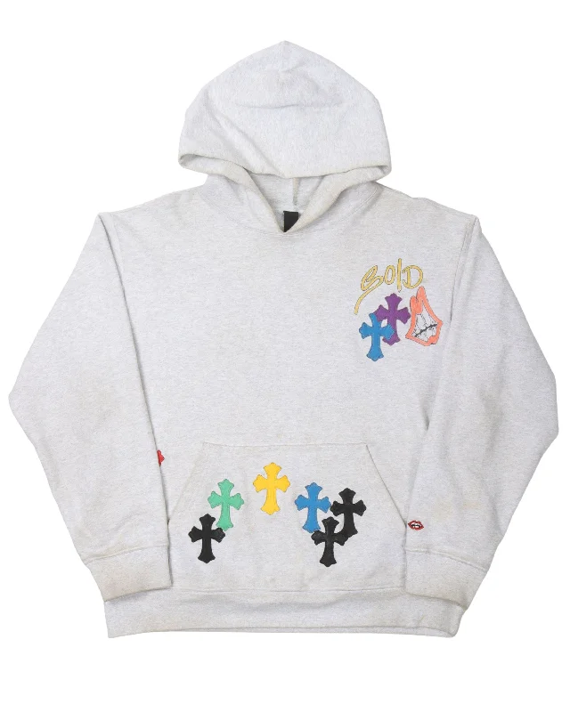 Multicolor Leather Cross Patch Hoodie Oversized Hoodie Comfort Casual