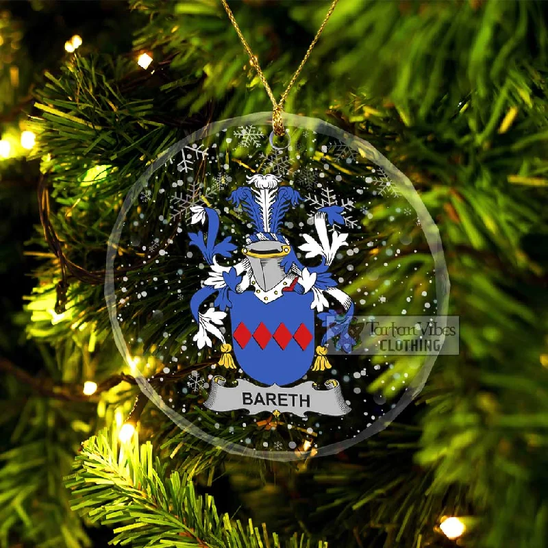 Bareth Irish Clan Christmas Glass Ornament with Coat of Arms Elasticated Drawstring Belted Bareth Irish Clan Christmas Glass Ornament with Coat of Arms Elasticated Drawstring Belted