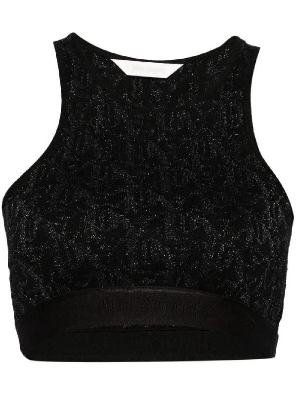 monogram-jacquard crop top Seamless Knitted Crochet