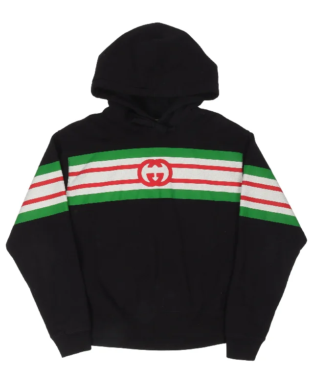 Striped Sweatshirt Hoodie with Back Slit Movement Comfort