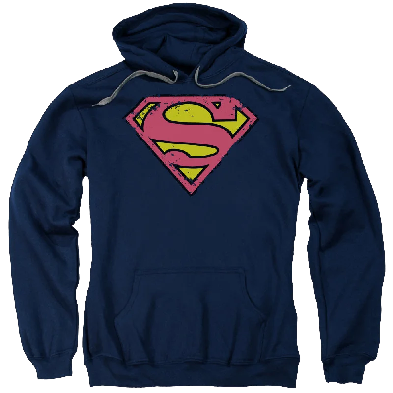 Superman Distressed Shield - Pullover Hoodie Turtleneck Warm Pullover