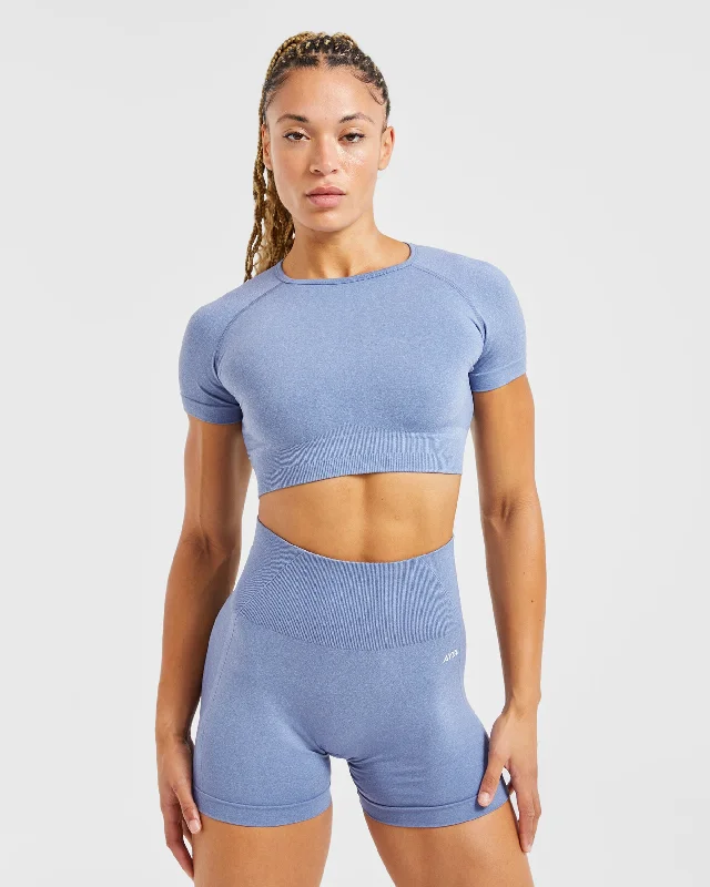 Empower Seamless Crop Top - Blue Marl Machine Wash Dry Clean Hand Wash