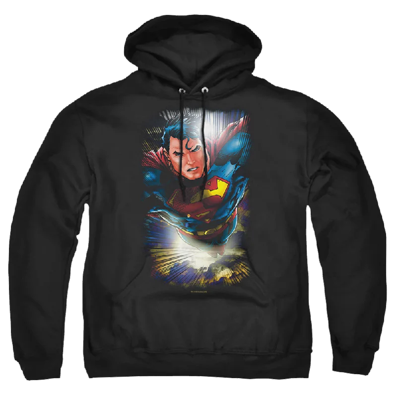 Superman In The Sky - Pullover Hoodie Asymmetrical Neck Pullover