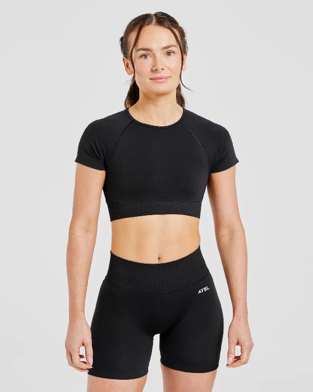 Adapt Seamless Crop Top - Schwarz Striped Floral Plaid