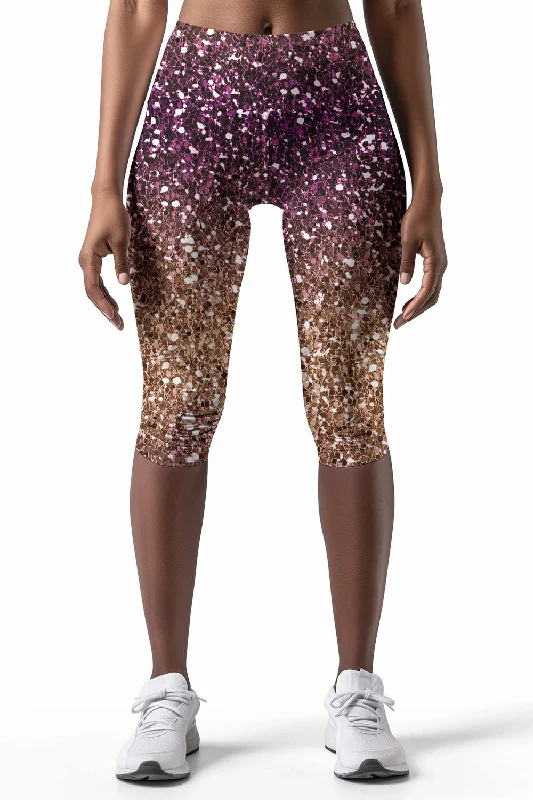 Gleam Wonderland Ellie Purple Shiny Print Yoga Capri Leggings - Women Elegant Embellished Leggings Gleam Wonderland Ellie Purple Shiny Print Yoga Capri Leggings - Women Elegant Embellished Leggings