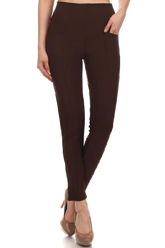 Sherpa Fur Lined Mid Rise Elastic Leggings Classic Solid Color Leggings