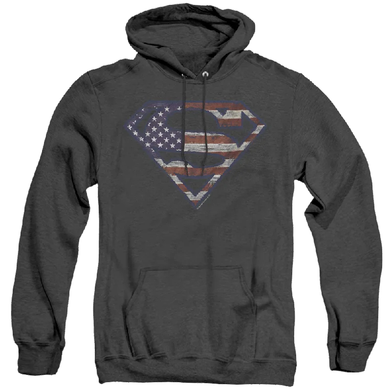Superman Wartorn Flag - Heather Pullover Hoodie Plunging Neck Pullover