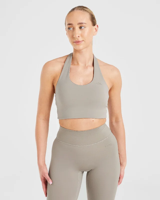 Staple Halterneck Crop Top - Muted Taupe Satin Fabric Silk Fabric Chiffon Fabric