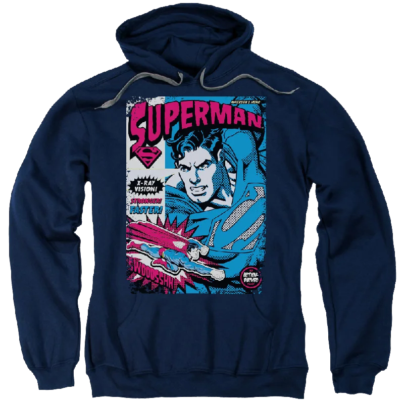 Superman Action Packed - Pullover Hoodie Bishop Sleeve Elegant