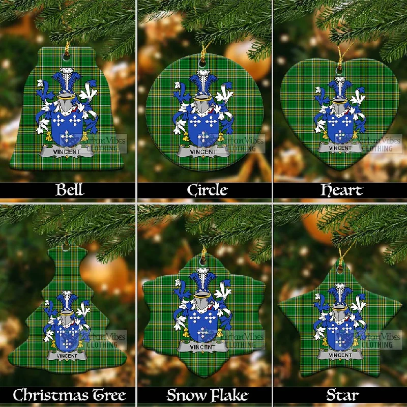 Vincent Irish Clan Tartan Christmas Ceramic Ornament with Coat of Arms Tweed Herringbone Houndstooth Vincent Irish Clan Tartan Christmas Ceramic Ornament with Coat of Arms Tweed Herringbone Houndstooth