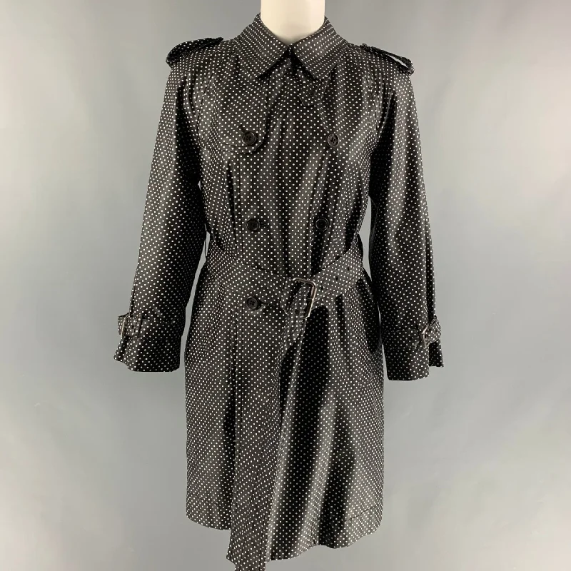 MARC JACOBS Size 4 Black & White Silk Blend Polka Dot Belted Trench Coat Turtleneck Jacket Crew Neck Jacket V-Neck Jacket MARC JACOBS Size 4 Black & White Silk Blend Polka Dot Belted Trench Coat Turtleneck Jacket Crew Neck Jacket V-Neck Jacket